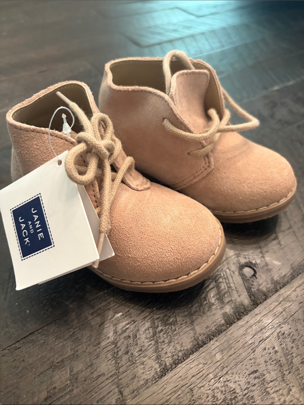 NWT Janie and Jack Tan Suede Lace-Up Baby Boots sz 4